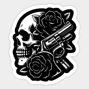 skull, roses and gun Sticker